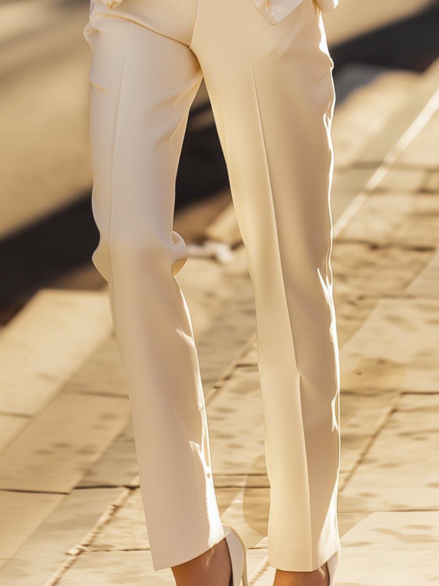 Stylish Cream Suit with Subtle Golden Floral Accents Stylish Cream Suit with Subtle Golden Floral Accents