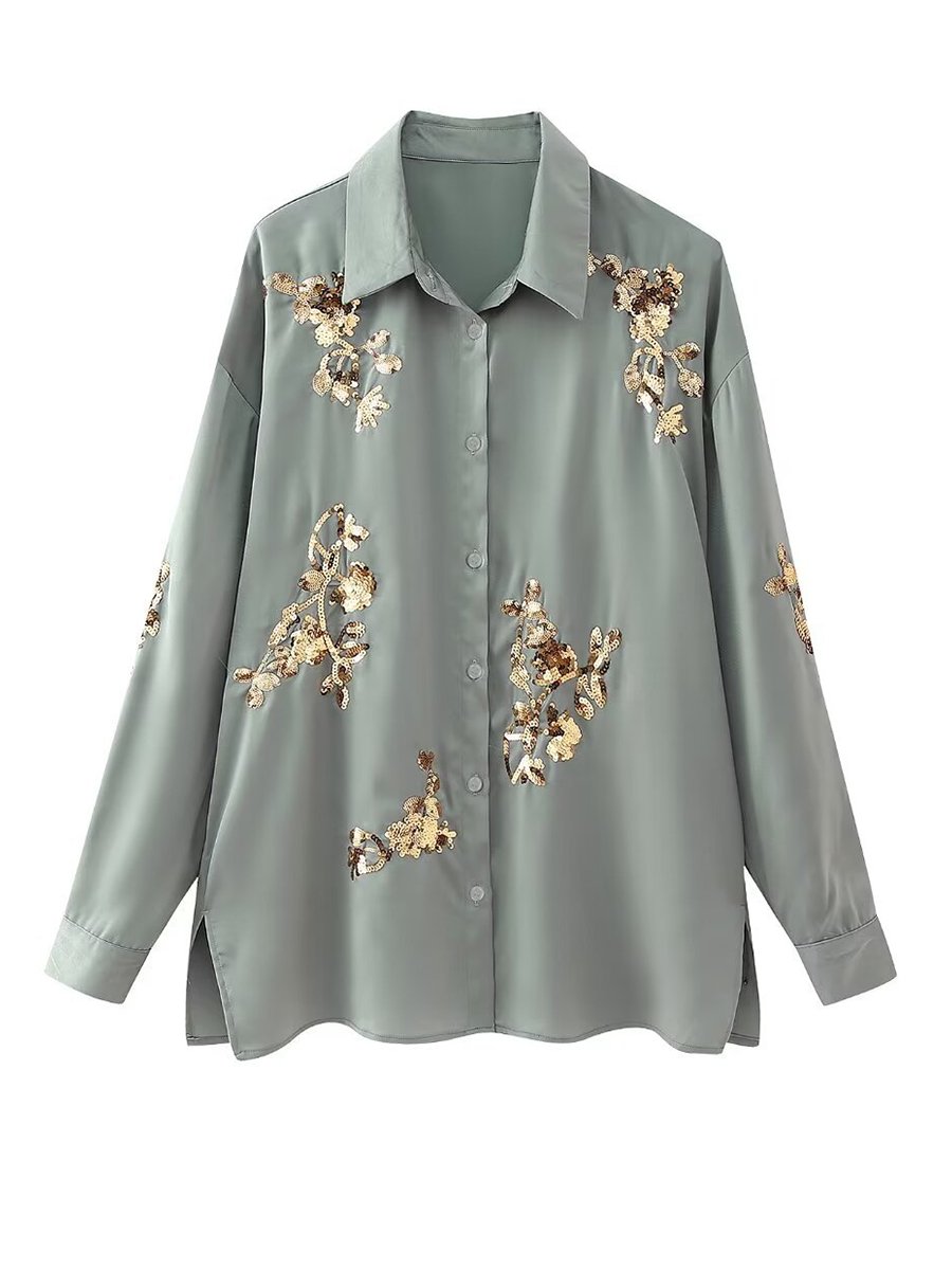 Sequin Embroidered Loose Long-Sleeved Blouse Sequin Embroidered Loose Long-Sleeved Blouse