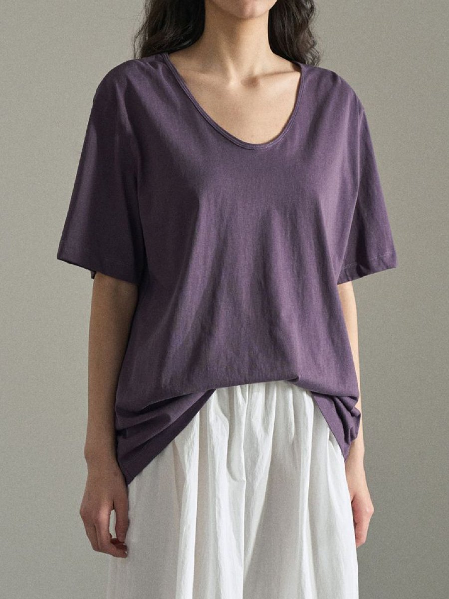 U-neck Cotton Short-sleeved T-shirt U-neck Cotton Short-sleeved T-shirt