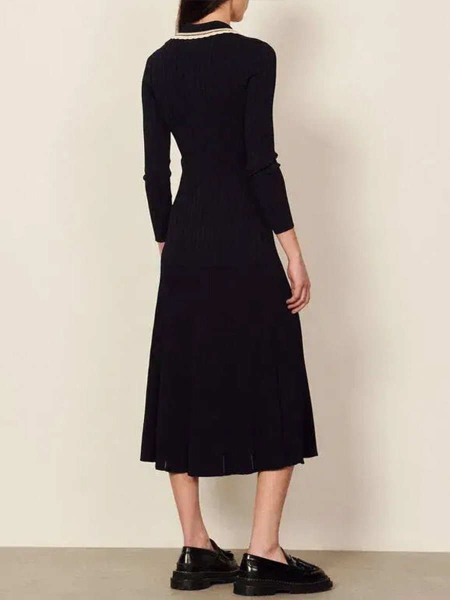 V-neck Contrast Striped Fishtail Long Dress V-neck Contrast Striped Fishtail Long Dress