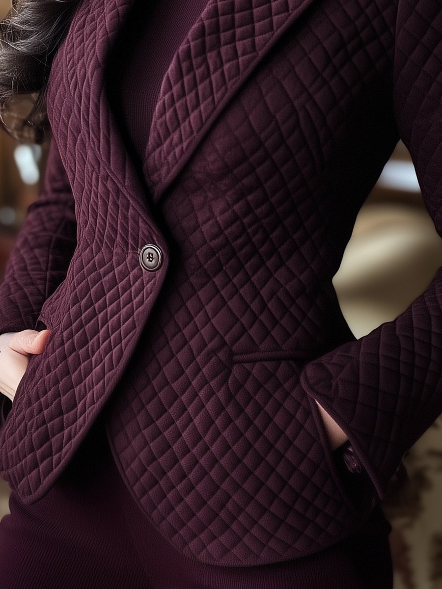 Textured Burgundy Quilted Blazer with Tailored Fit Textured Burgundy Quilted Blazer with Tailored Fit