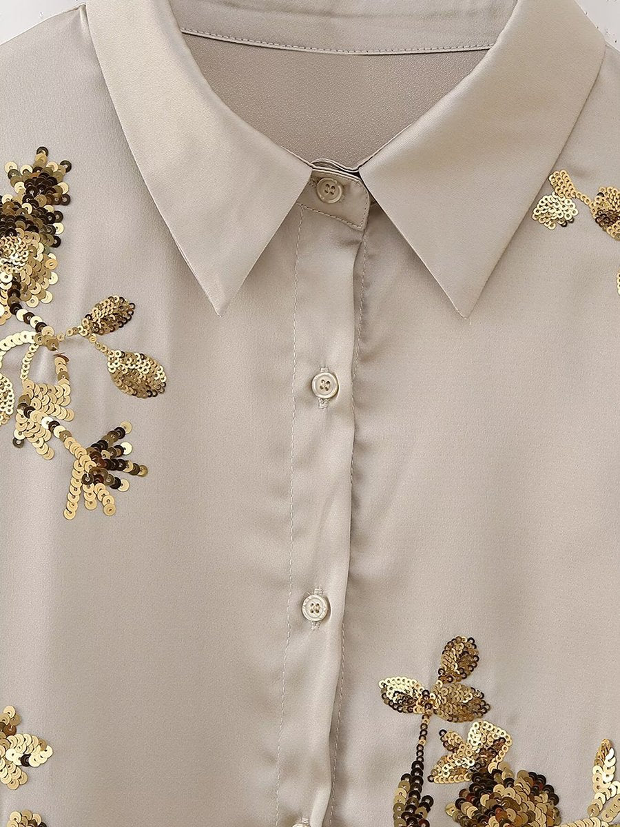 Sequin Embroidered Loose Long-Sleeved Blouse Sequin Embroidered Loose Long-Sleeved Blouse